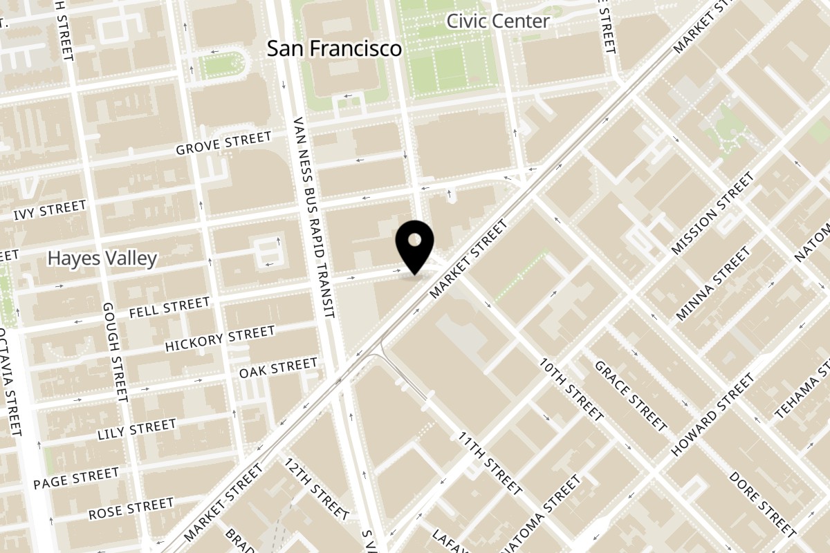 Map showing the location of Jay’s Grill on 1400 Market St in San Francisco